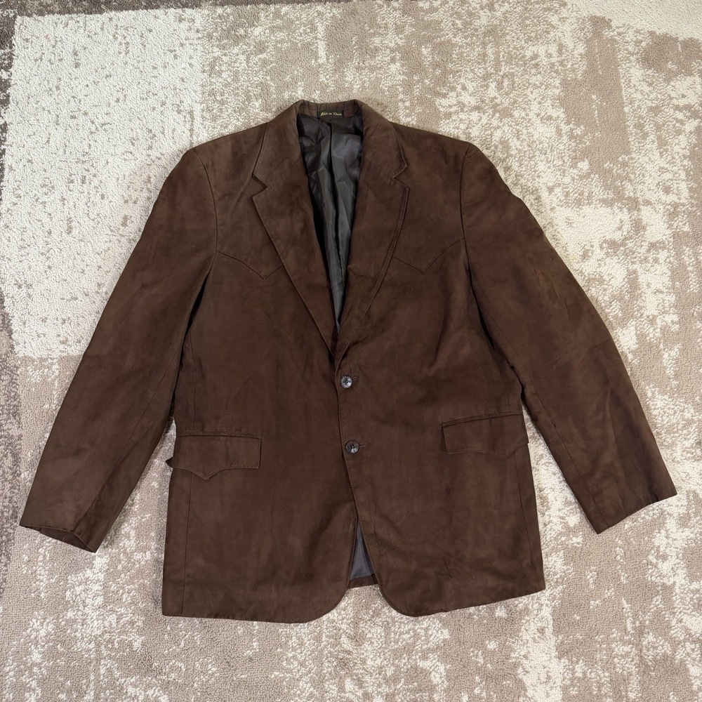 Circle S Sport Coat Mens 46R Brown Faux Suede Western Blazer Yoke Two Button